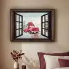 Doorkijk - Auto - Rood - Cadeaus - Winterlandschap - Kerst Textielframe - compleet frame klein -sfeer1
