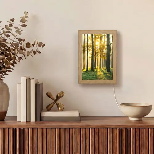 Bos - Zon - Bomen - Gras - Landschap  - Natuur Light Box met kabel (Tafellamp) klein -sfeer2