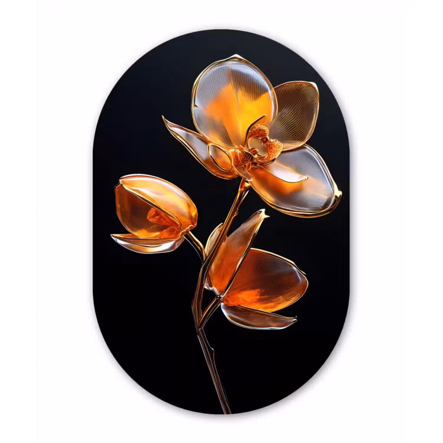 Glasbild Oval - Blume - Orchidee - Orange