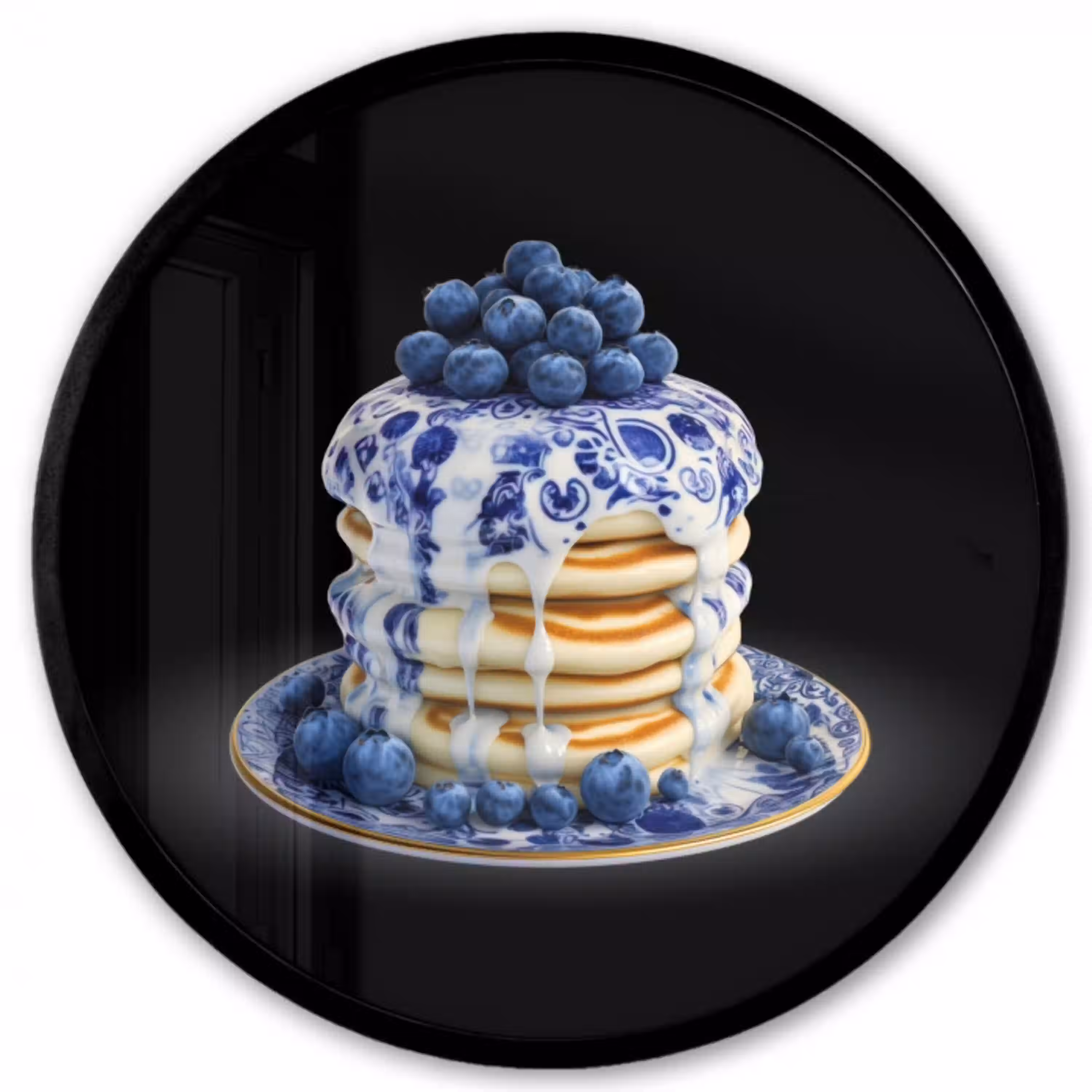 Pannenkoeken - Blauwe Bessen - Bord Fotolijst rond zonder passe partout klein -3d