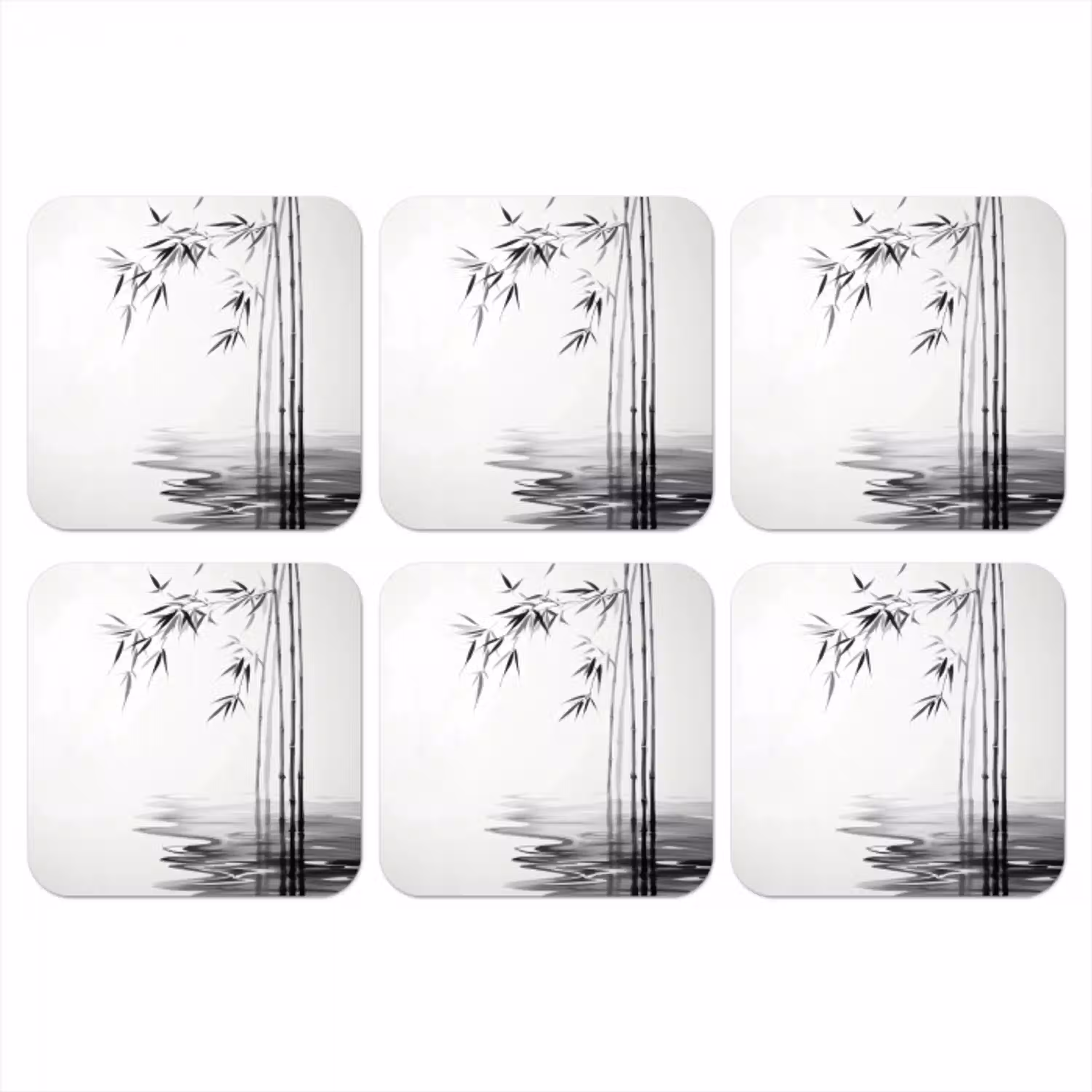 Bamboestammen - Water - Minimalistisch - Wit onderzetter kurk middel -3d