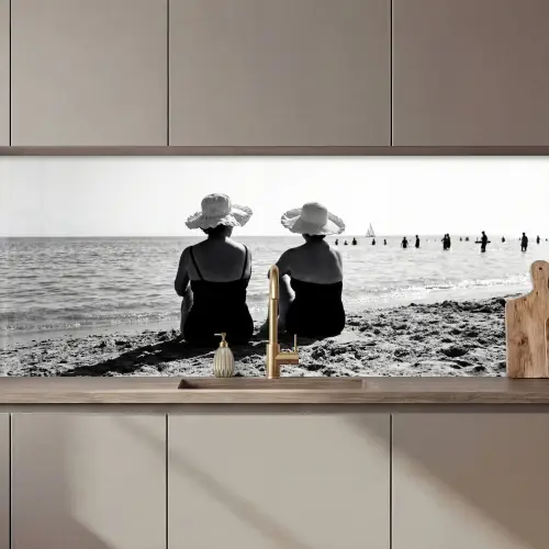 Vrouwen - Zonnehoed - Strand - Zwart - Wit keuken achterwand 2 middel zz_3dshopping