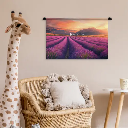 Lavendelveld - Quote - Zonsondergang Wandkleed katoen klein -wsfeer5_kind