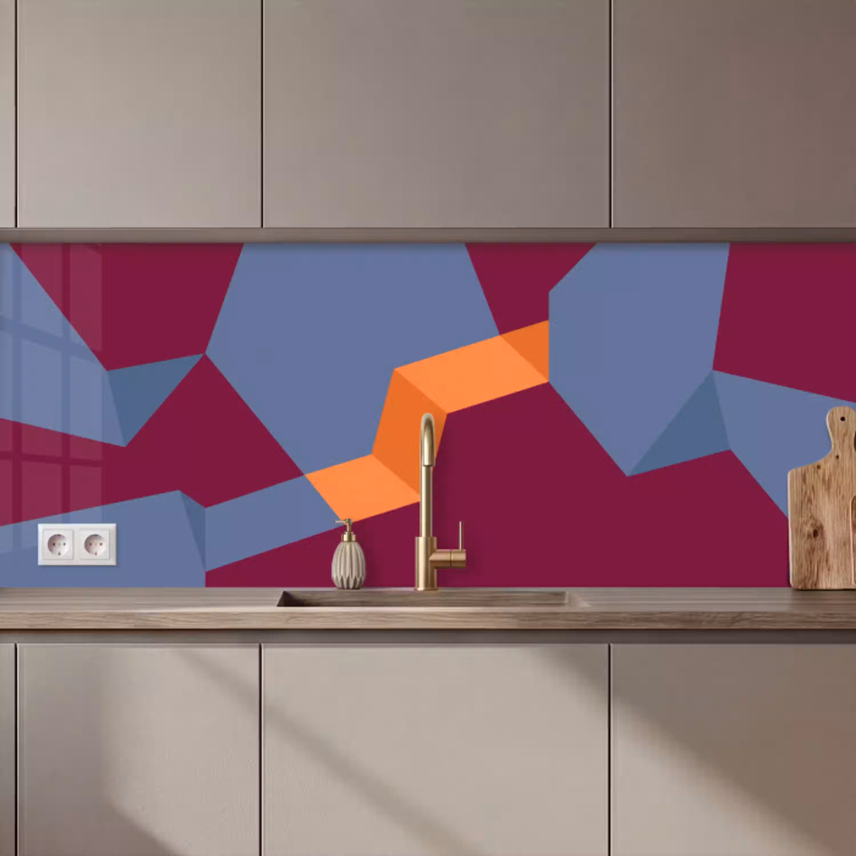 Abstract - Vormen - Modern - Blauw - Oranje keuken achterwand 2 middel zz_3dshopping