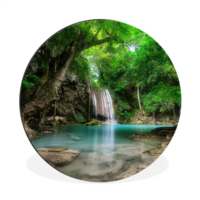 Jungle - Waterval - Planten - Water - Natuur Wandcirkel aluminium klein -3d