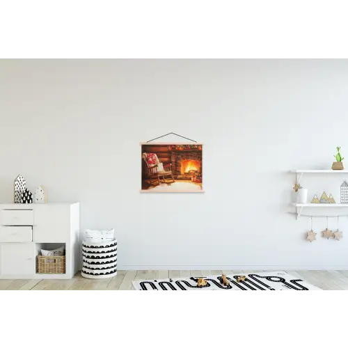 Winter - Kerst - Huis - Openhaard textielposter latten blank klein -kinderkamer