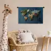 Wereldkaart - Geborduurd - Verschillende tinten Wandkleed katoen klein -wsfeer5_kind