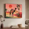 Kameel - Gekleurd tapijt - Duinen - Rode zon Textielframe zwart klein -sfeer3