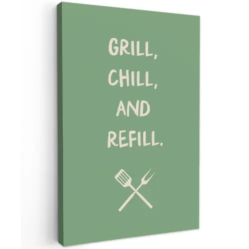 Grill - Groen - Zomer - Quote Tuinposter op houten frame 2 cm dik klein -3d
