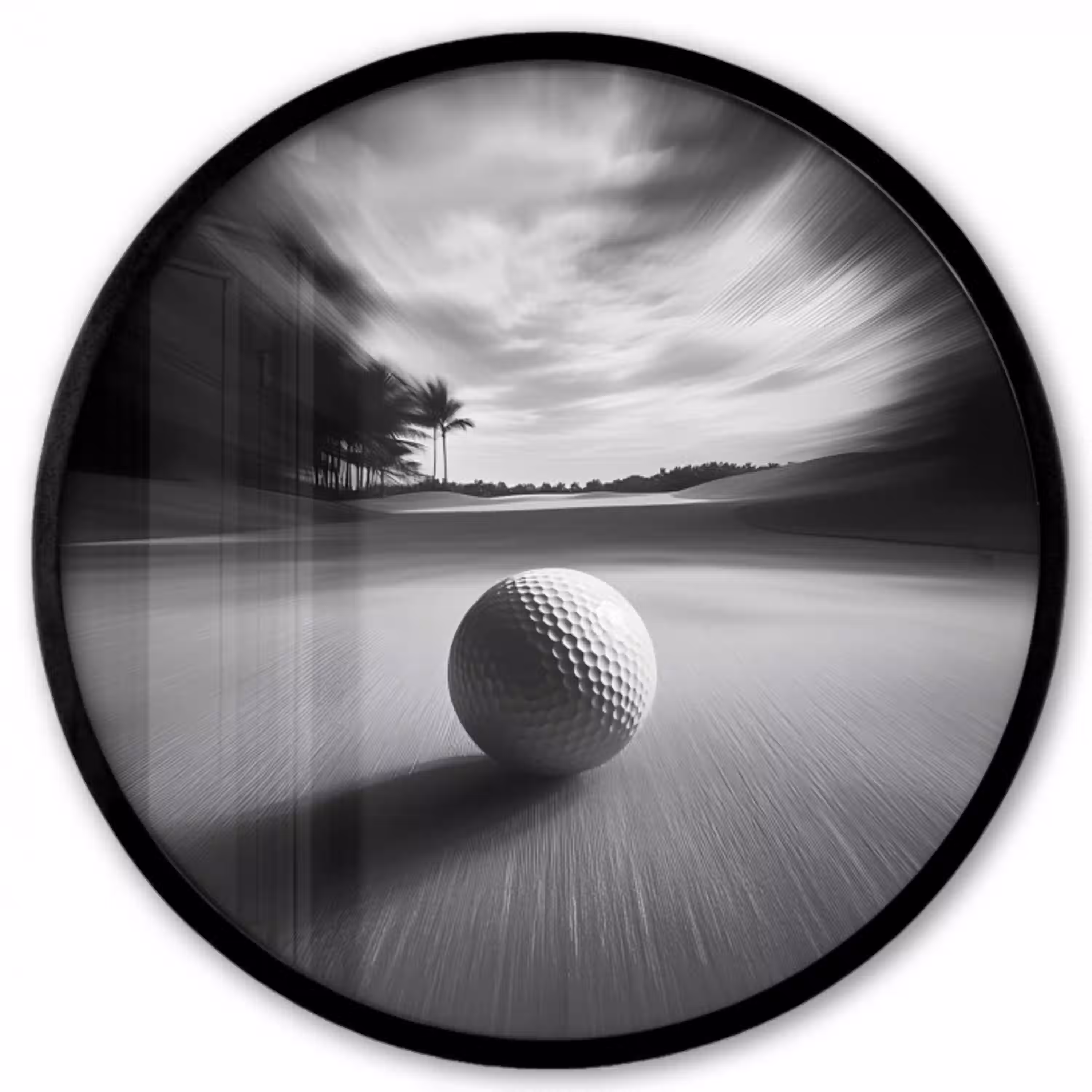 Golfbal - Wazig - Zwart Fotolijst rond zonder passe partout klein -3d