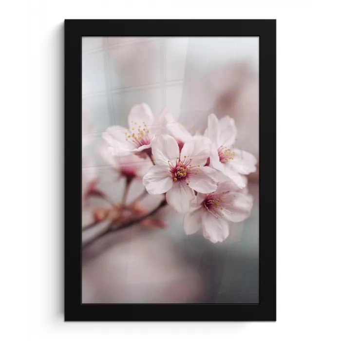 Bloesems - Meeldraden - Geel - Wazig fotolijst zwart zonder passe partout klein -3d