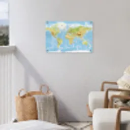 Wereldkaart - Staatkundig - Blauw - Aarde - Educatief tuinposter los doek klein -sfeer8