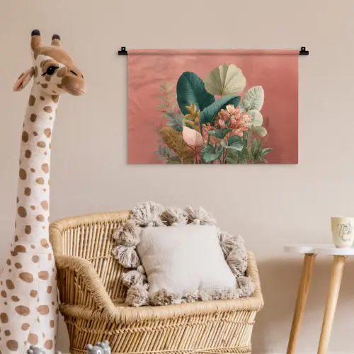 Tropische bladeren - Bloemen - Roze - groen Wandkleed katoen klein -wsfeer5_kind