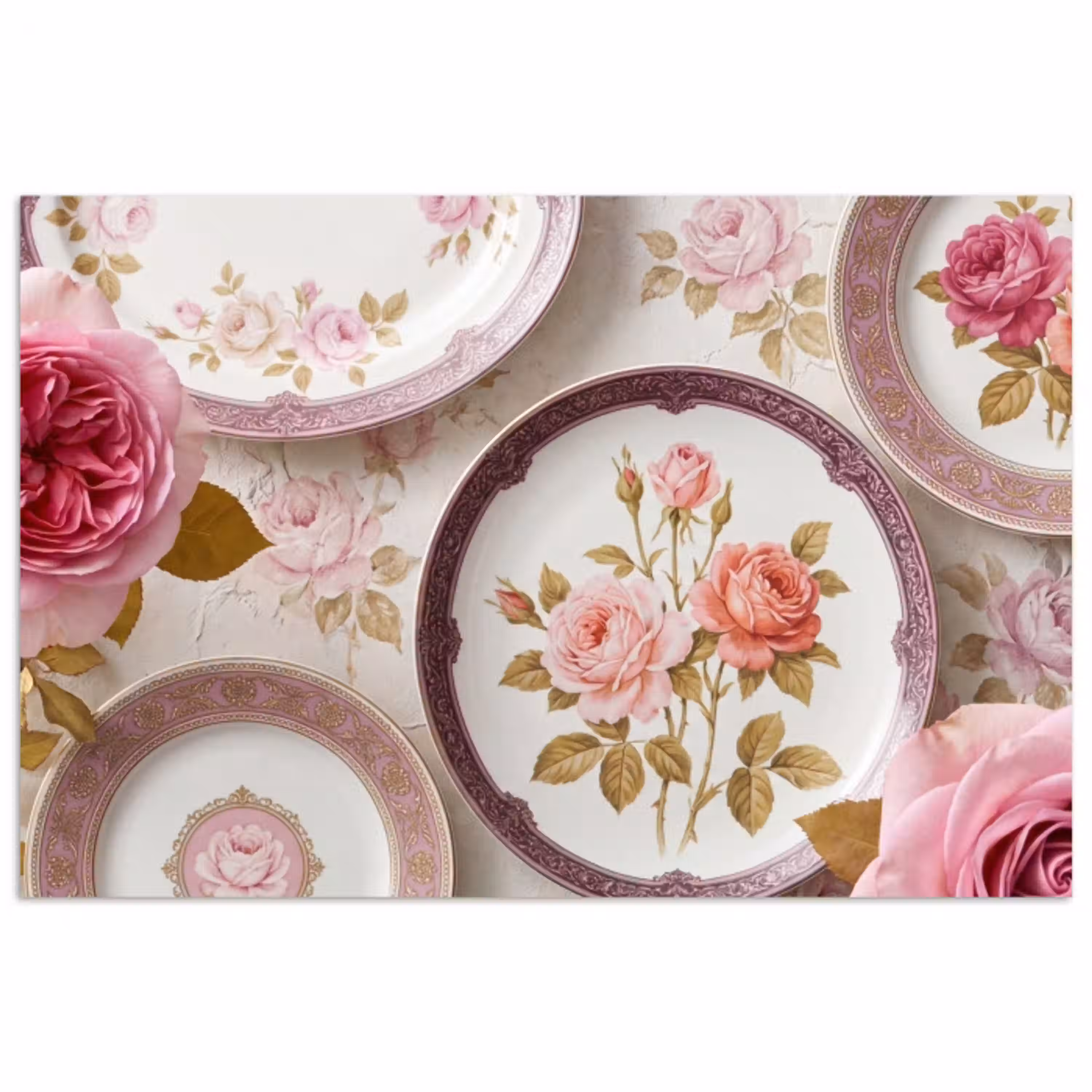 Bloemen - Patroon - Vintage - Roze - Decoratie poster papier klein -3d