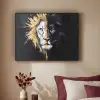 Leeuw - Gesplitst - Zwart - Lijn Textielframe zwart klein -sfeer1