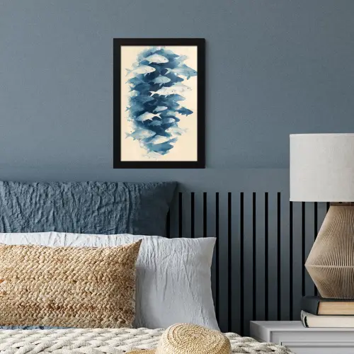 Vissen - Minimalistisch - Blauw fotolijst zwart zonder passe partout klein -sfeer3