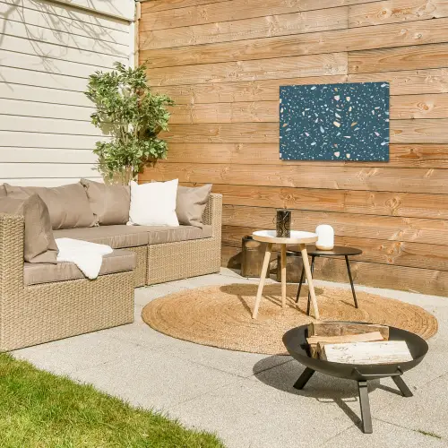 Terrazzo -  Patroon - Kleurrijk - Diep blauw Tuinposter op houten frame 2 cm dik klein 845 -sfeer2