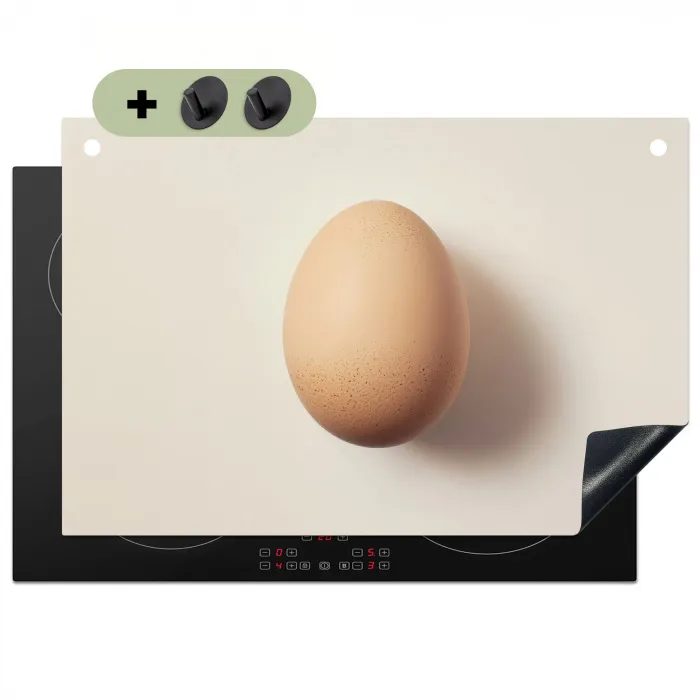 Ei - Beige - Ovaal - Egaal Inductie beschemer met haakjes klein -3d