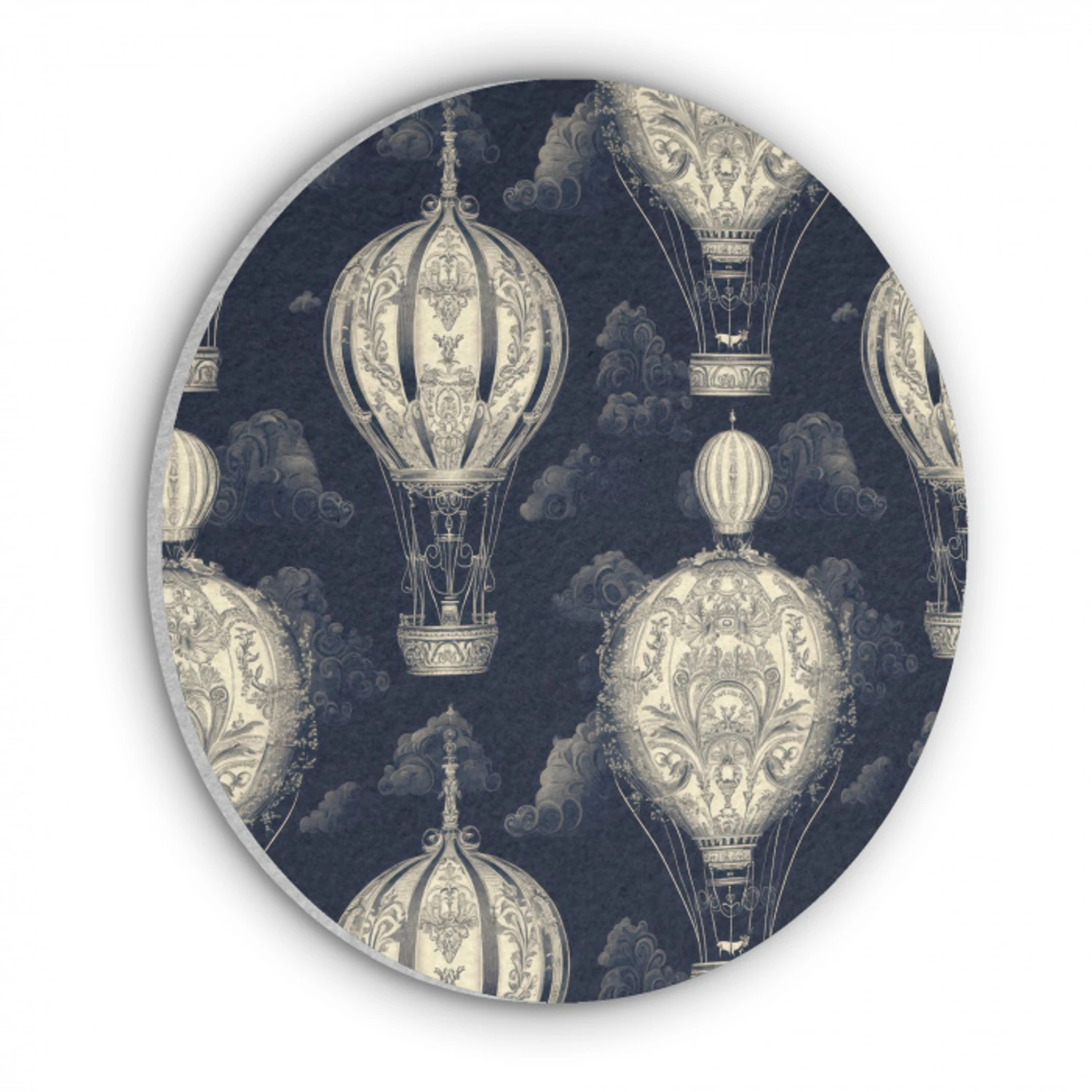 Luchtballonnen - Wolken - Patroon - Donkerblauw Akoestische PET Vilt - Rond klein 838 -3d