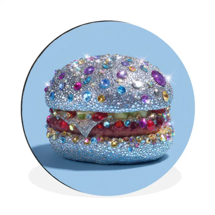 Glitters - Hamburger - Blauw Wandcirkel aluminium klein -3d
