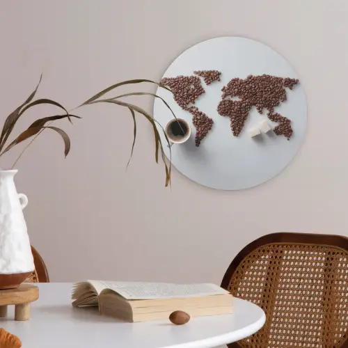 Wereldkaart - Koffiebonen - Suikerklontjes Akoestische PET Vilt - Rond klein -sfeer3