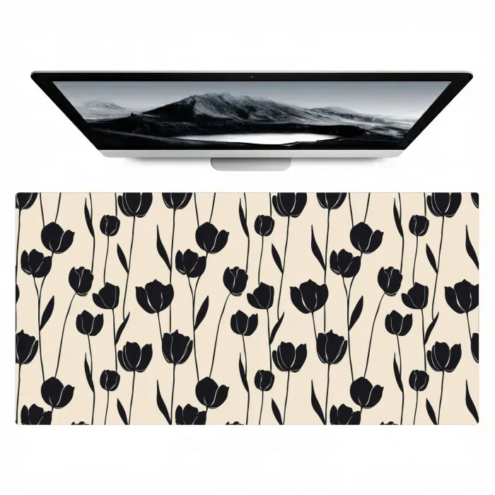 Tulpen - Patroon - Zwart Muismat XXL klein 681 -zzz3d