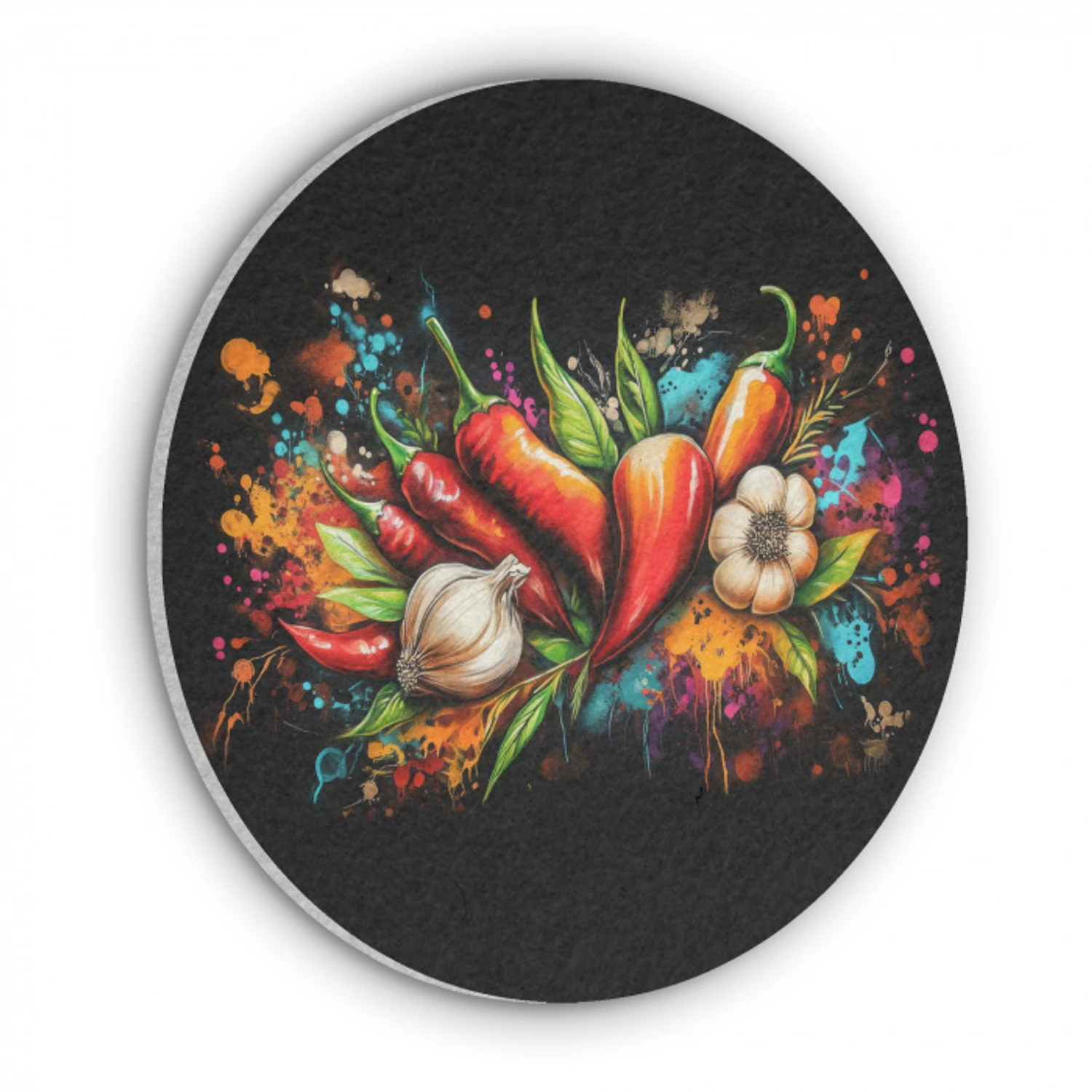 Groente - Peper - Knoflook - Graffiti - Verf - Kleurrijk Akoestische PET Vilt - Rond klein -3d