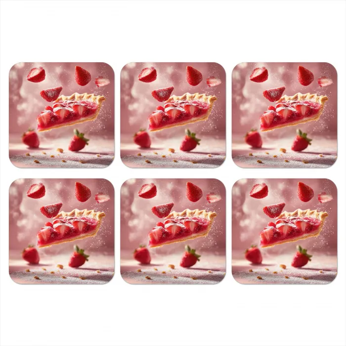 Aardbei - Taart- Eten - Roze onderzetter kurk middel -3d