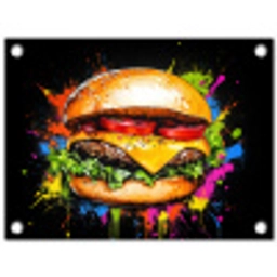 Hamburger - Graffiti - Verf - Kleurrijk - Eten - Abstract tuinposter los doek klein -3d