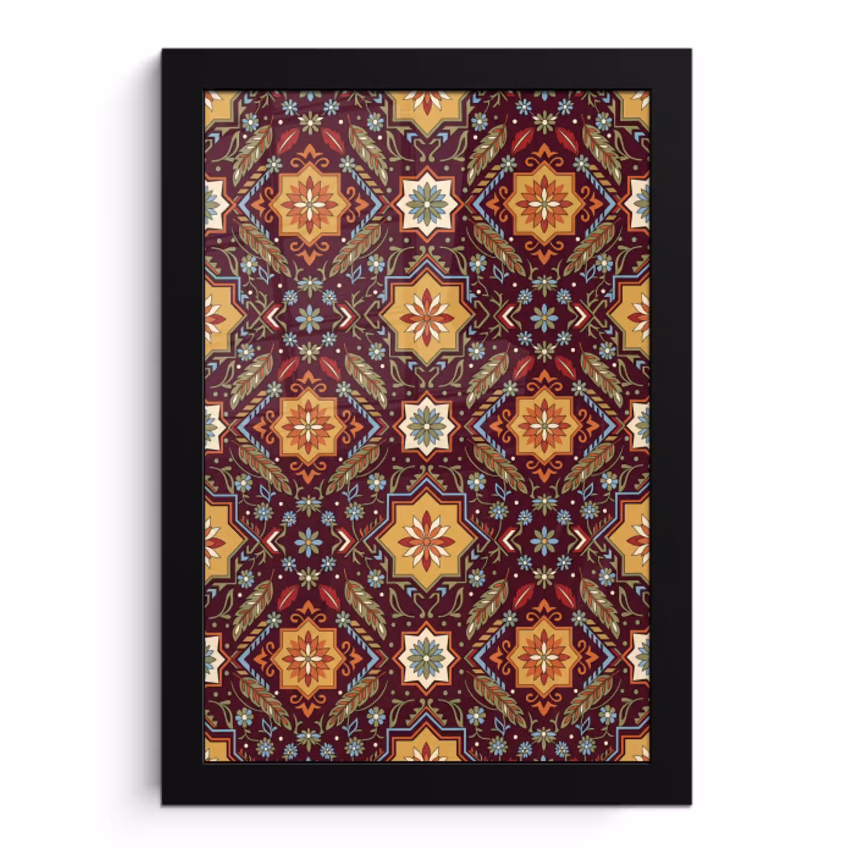 Patroon - Floraal - Geometrisch - Kleurrijk - Decoratie fotolijst zwart zonder passe partout klein -3d