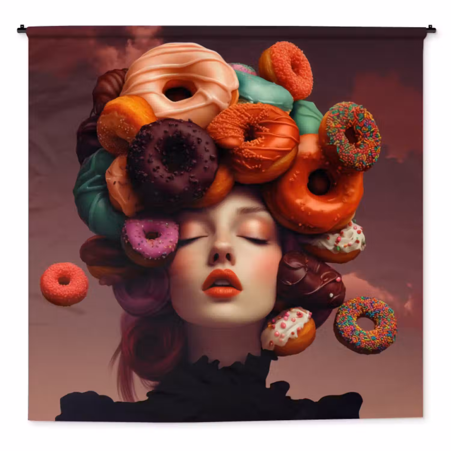 Wandkleed - Vrouw - Donuts - Kleurrijk