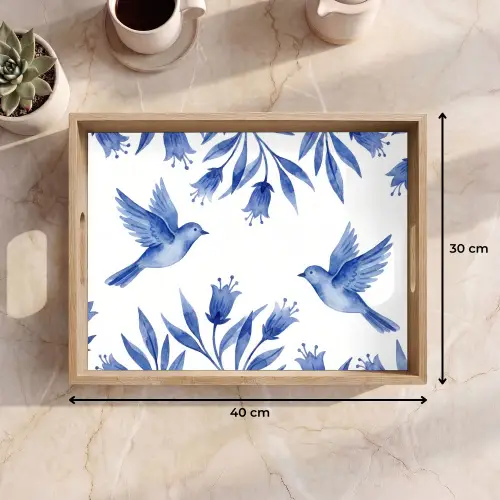 Modern - Vogels - Delfts - Blauw Dienblad Rechthoek middel -USP_Formaat
