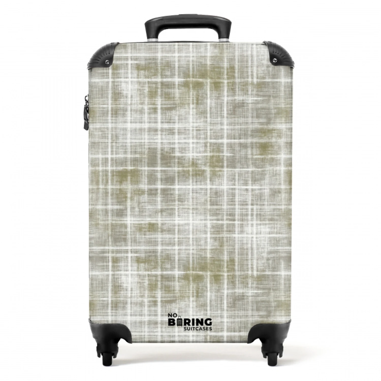 Linnen - Patroon - Groen NBS - Handbagage koffer - Volwassenen Unisex middel -productfoto_recht