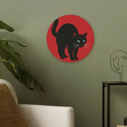 Kat - Zwart - Staart Akoestische PET Vilt - Rond klein -sfeer2