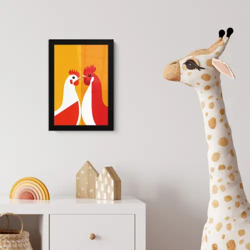 Kippen - Oranje - Vlakken fotolijst zwart zonder passe partout klein -usfeer4_kinderkamer