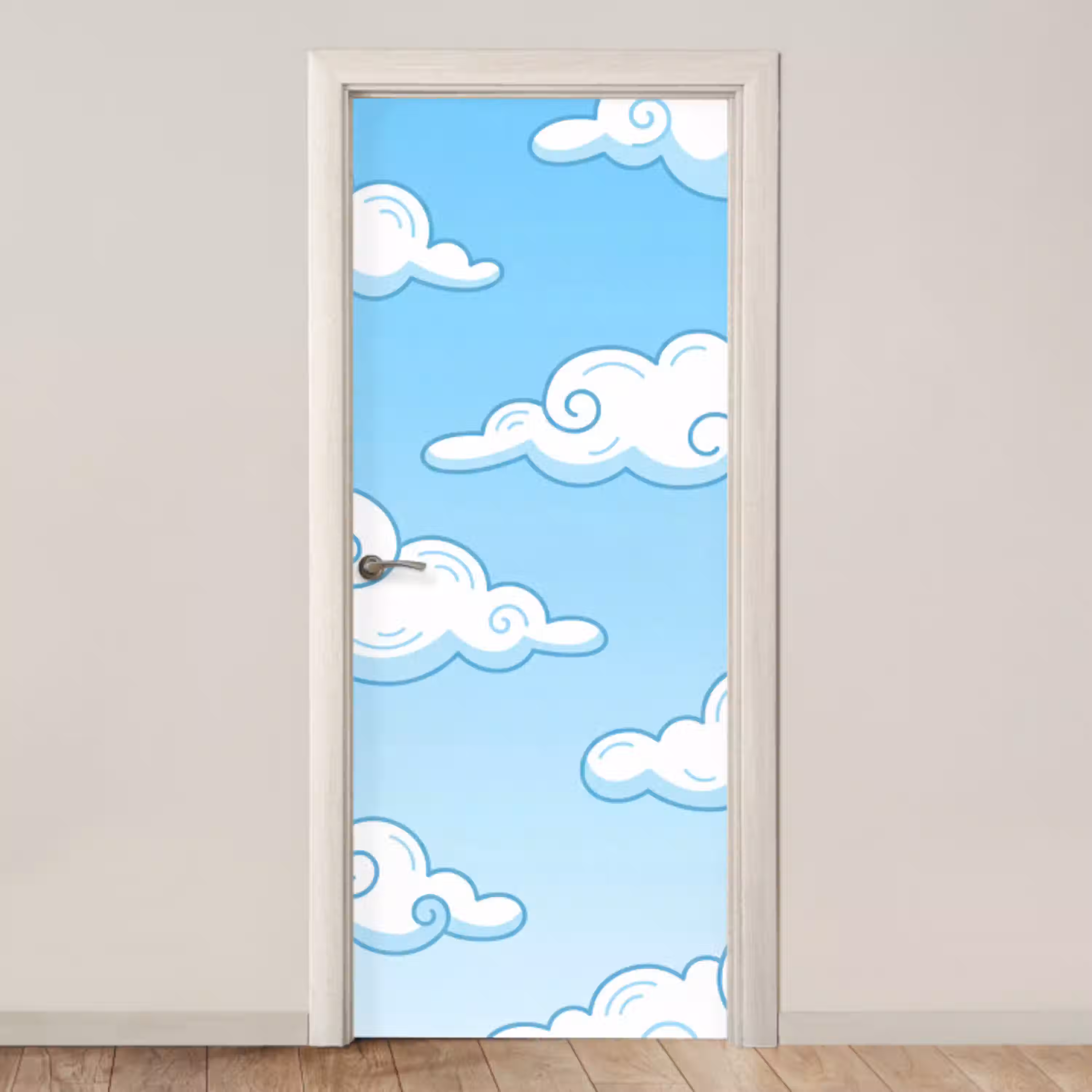 Wolk - Lucht - Cartoon - Blauw - Wit deurposter klein -3d_beige