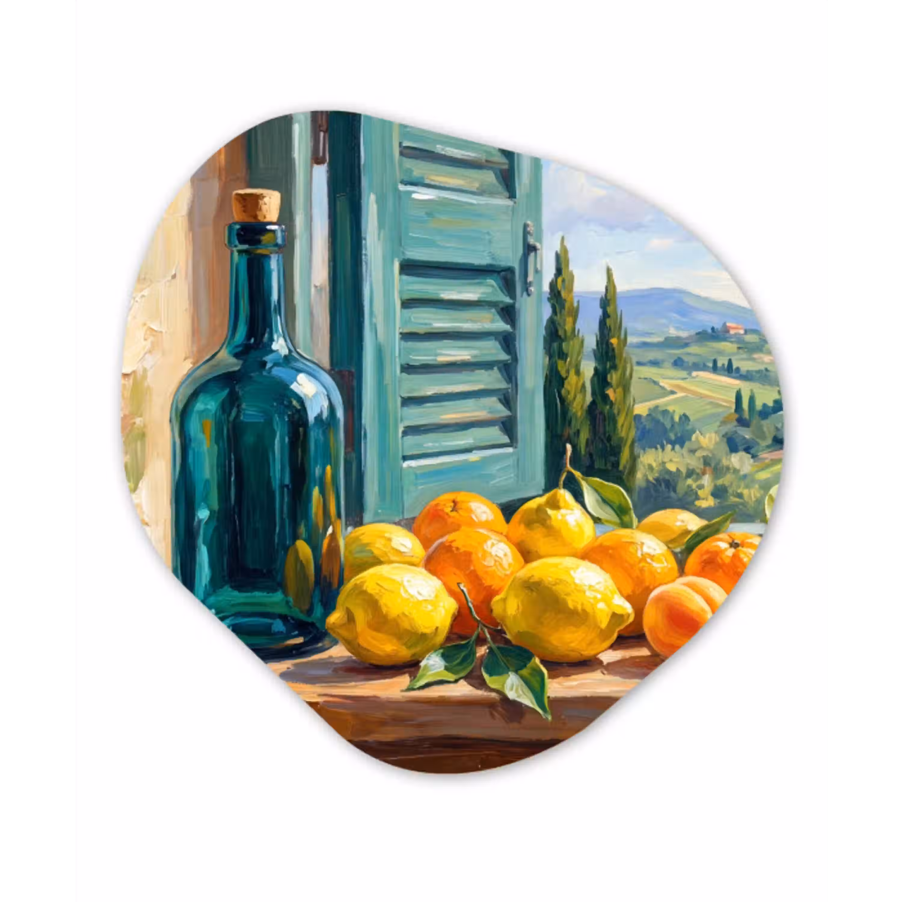 Fles - Fruit - Stilleven Wandcirkel Organisch Forex 3mm klein -3d