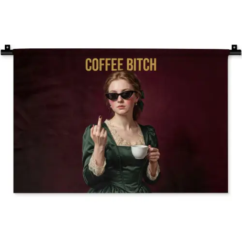 Koffie - Vrouw - Middelvinger Wandkleed katoen klein -zz3d