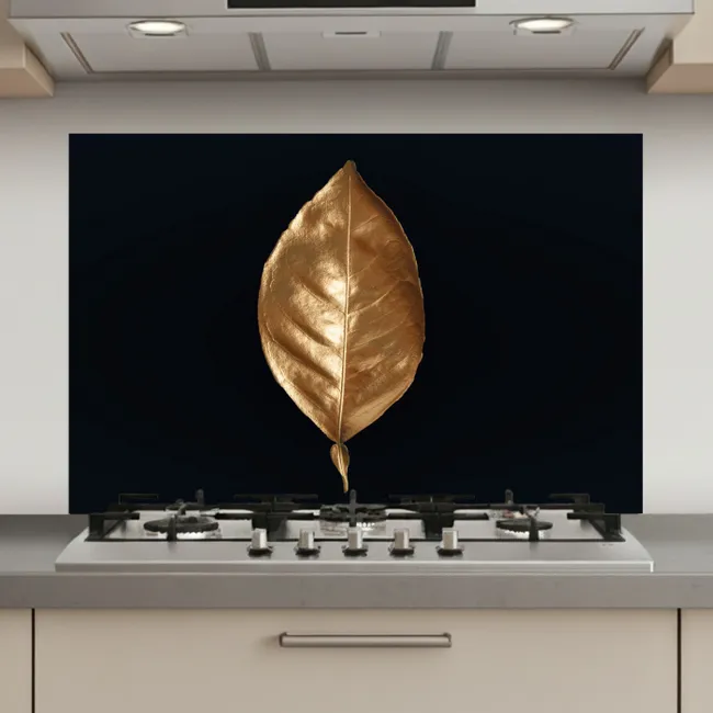 Bladeren - Chic - Goud - Planten - Zwart keuken achterwand spatscherm klein -3d_website