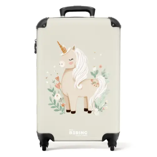 Eenhoorn tussen bloemen in beige kleuren NBS - Handbagage koffer - Kinderen Unisex middel -productfoto_recht