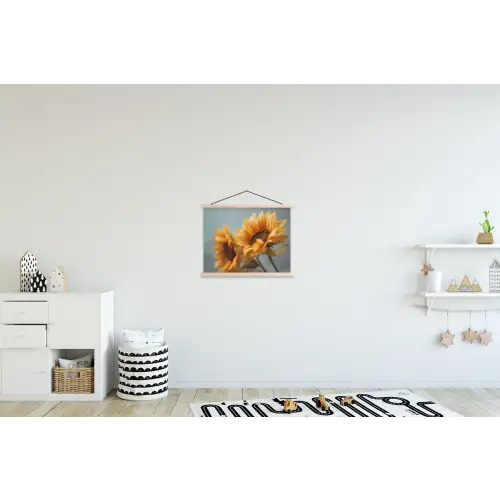 Zonnebloemen - Geel - Wazig textielposter latten blank klein -kinderkamer