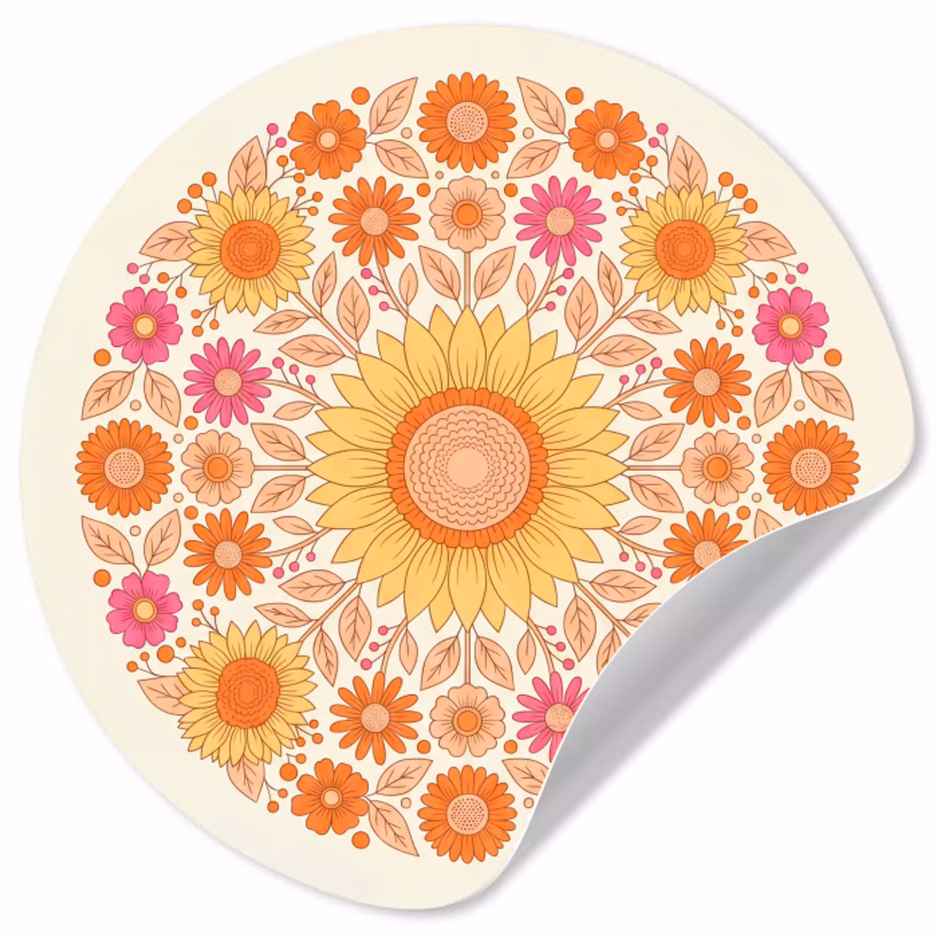 Bloemen - Mandala - Patroon - Kleurrijk Wandcirkel behangsticker klein -3d