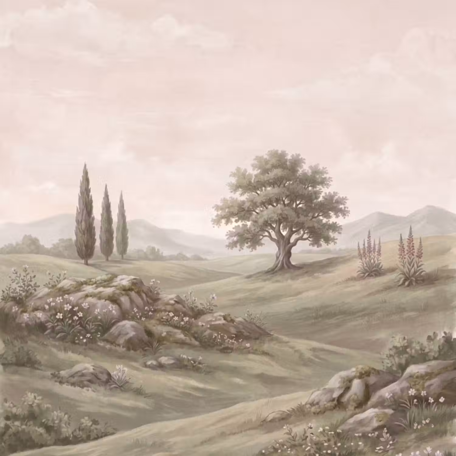 Behang - Heuvellandschap - Bomen - Natuur - Groen