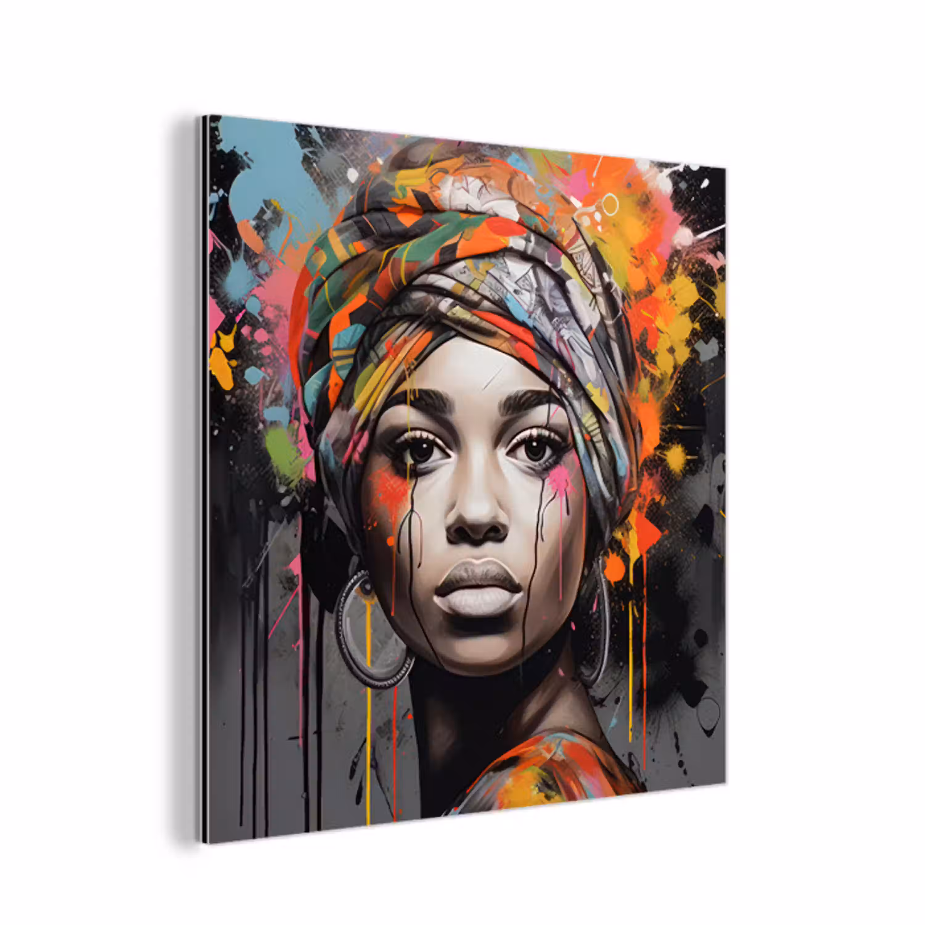 Vrouw - Hoofddoek - Graffiti - Zwart aluminium wit klein -3d