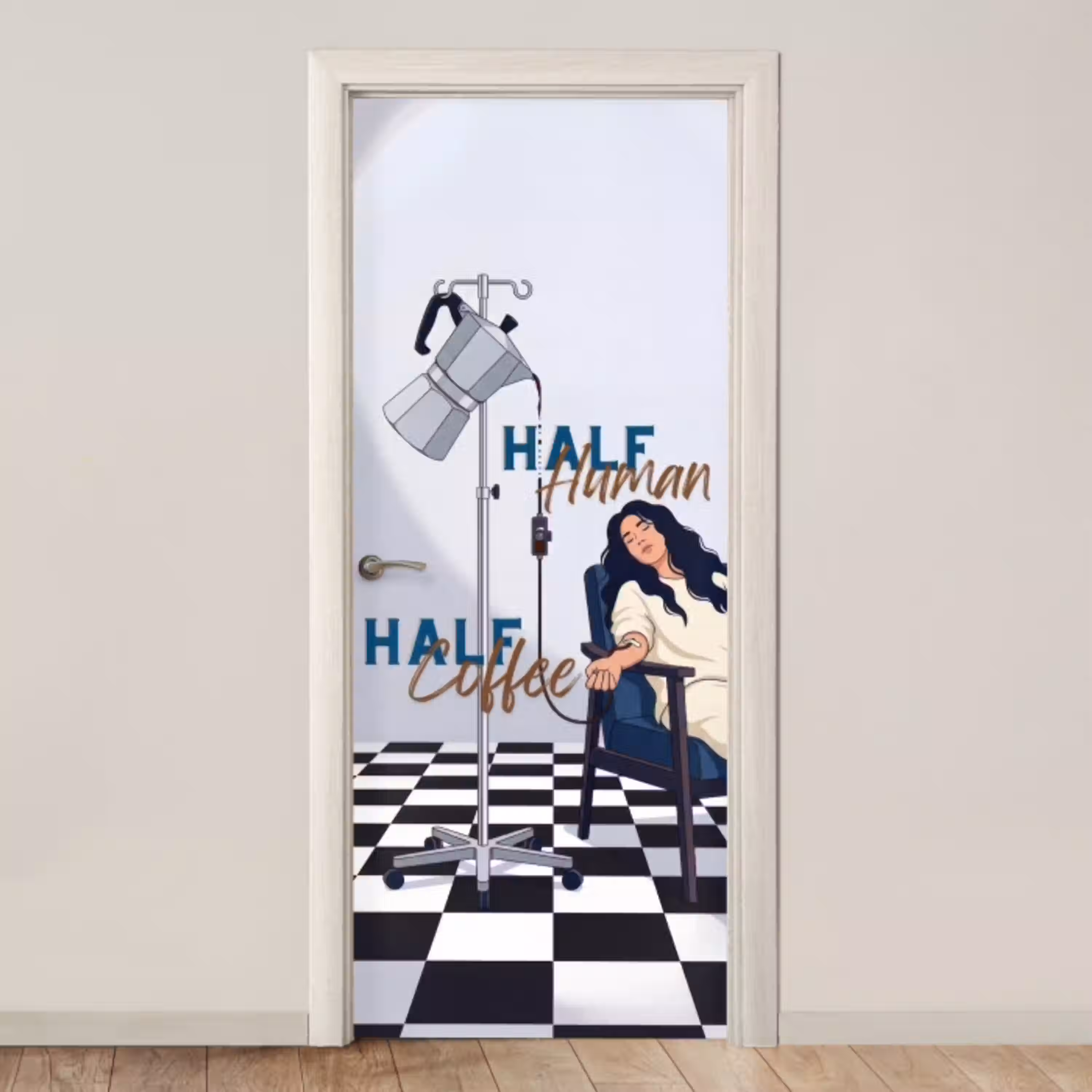 Half human, Half Coffee - Infuus - Koffie deurposter klein -3d_beige