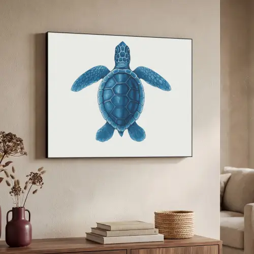 Schildpad - Blauw - Schild Textielframe zwart klein -sfeer3