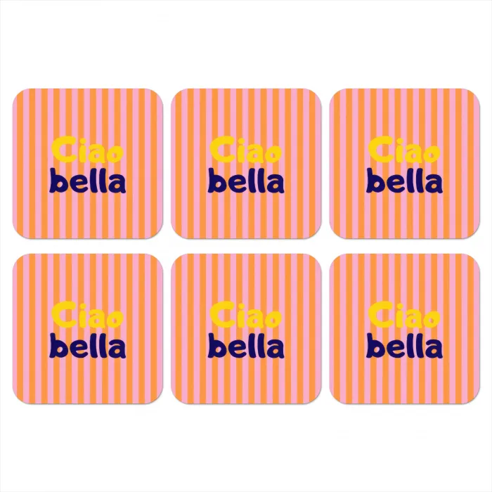 Verticaal - Strepen - Oranje - Ciao bella onderzetter kurk middel -3d