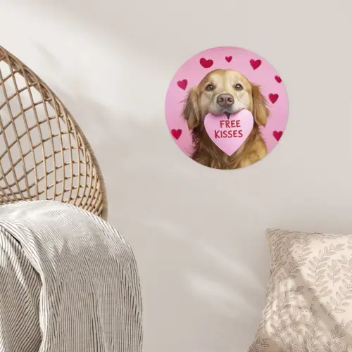 Hond - Kiss- Valentijn - Hartjes Wandcirkel behangsticker klein -sfeer4