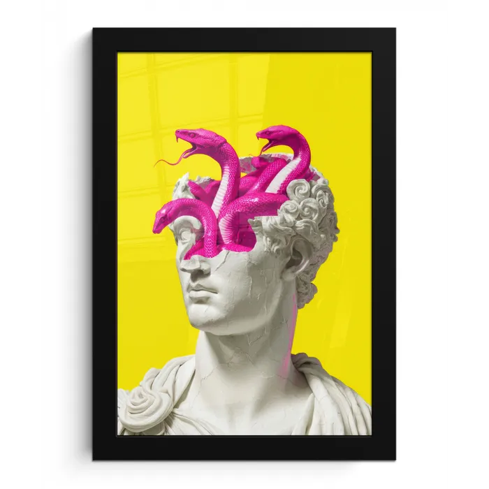Buste - Slangen - Geel fotolijst zwart zonder passe partout klein -3d