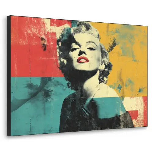 Vrouw - Rode lippen - Abstracte kleurvlakken - Popartuistraling Textielframe zwart klein -3d